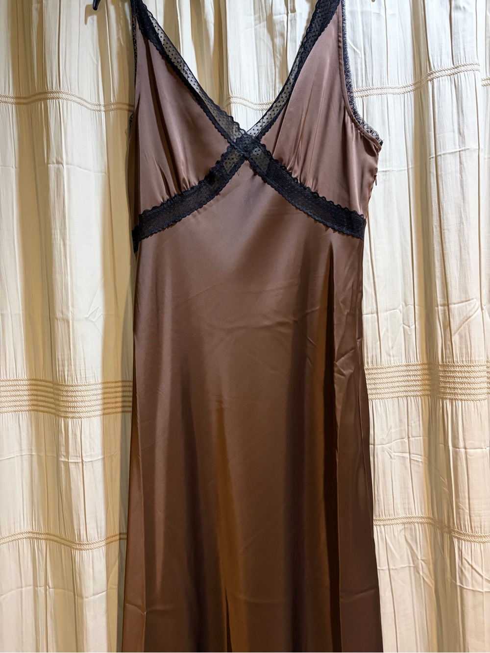 House of Harlow Midi Classic Brown Lace-Trim Slip Dress